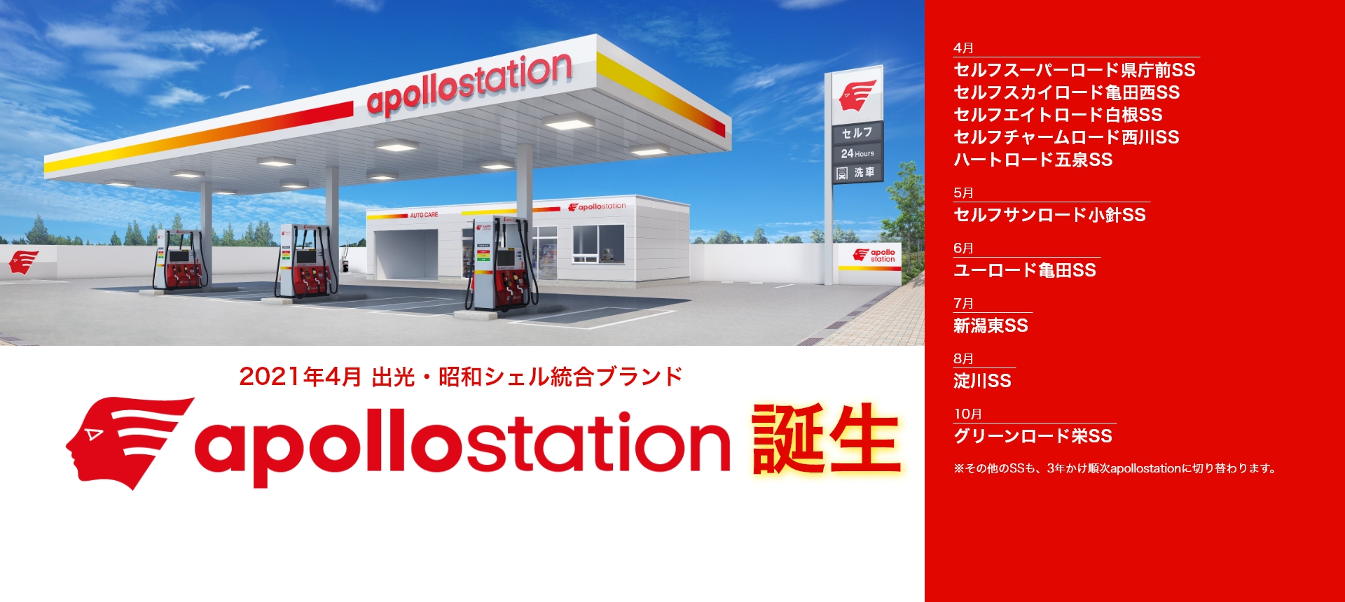 2021年4月 出光・昭和シェル統合ブランドapollostation誕生